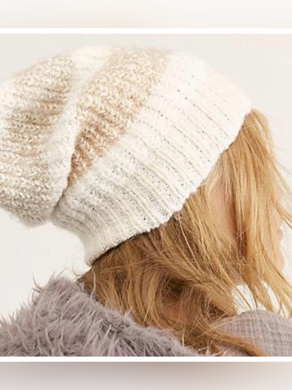 NWT Free People Cozy in Stripes Beanie In Sugar